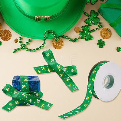 Saint Patrick's Day Polyester Shamrock Printed Grosgrain Ribbons SRIB-WH0011-304A-1