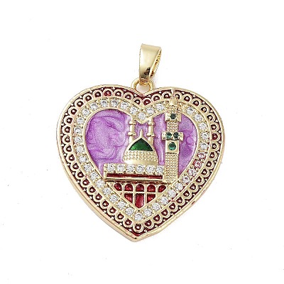 Rack Plating Brass Micro Pave Clear Cubic Zirconia Pendants KK-H474-24A-01G-1