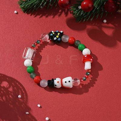 Christmas Tree & Snowman & Mushroom Stretch Bracelet BJEW-TA00257-1