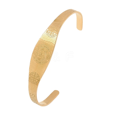 Saint Benedict Religion 304 Stainless Steel Cuff Bangles for Women LS-BJEW-S181-01G-1