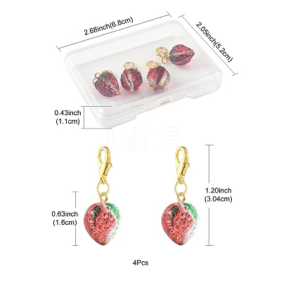 4Pcs Handmade Lampwork Strawberry Pendant Decorations HJEW-FS00041-02-1
