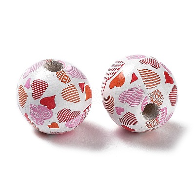 Valentine's Day Theme Printed Wood Beads WOOD-G017-02B-1