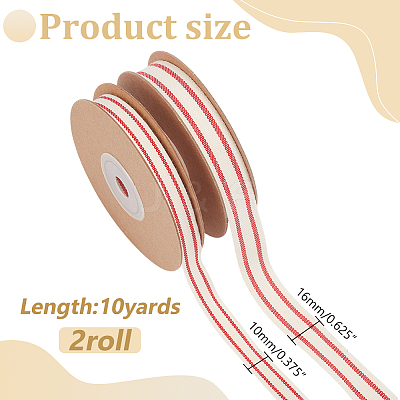 2 Rolls 2 Styles Cotton Striped Ribbons OCOR-WR0001-56A-1