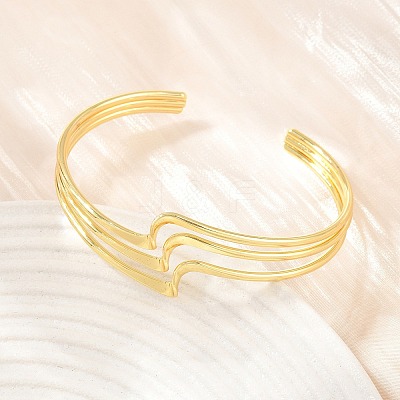 Brass 3 Wavy Line Open Cuff Bangles for Women KK-CBA5A76-02G-1