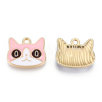 Light Gold Plated Alloy Kitten Pendants X-ENAM-T009-41B-1