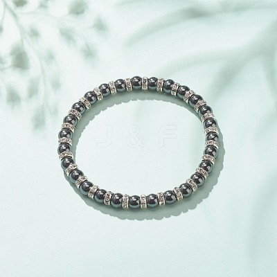 Synthetic Hematite Stretch Bracelet Rhinestone Beaded BJEW-JB08335-01-1