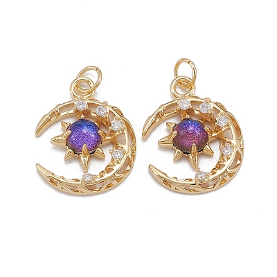 Brass Micro Pave Clear Cubic Zirconia Glass Pendants X-ZIRC-C024-06G-01-1