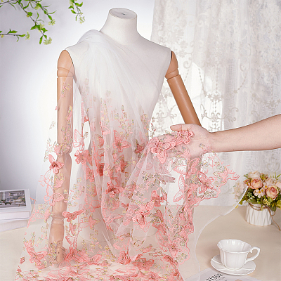 Polyester Embroidery Butterfly Flower Fabric SENE-WH0003-52-1