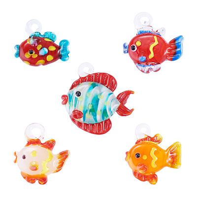5Pcs 5 Colors Handmade Lampwork Pendants LAMP-TA0002-67A-1