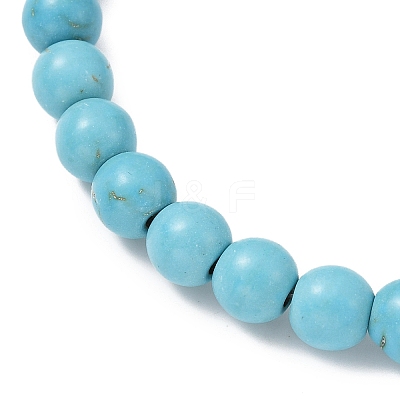 2Pcs 2 Color Tibetan Style Alloy Dolphin & Synthetic Turquoise Round Beaded Stretch Bracelets Set BJEW-JB09895-1