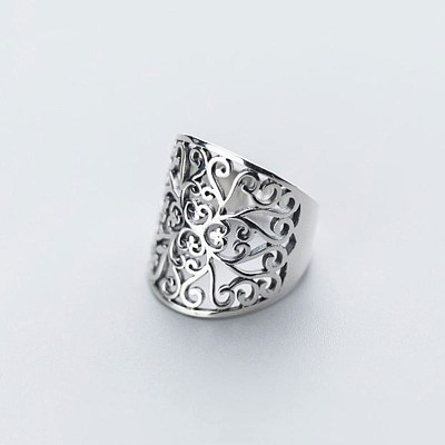 Hollow Out Flower Pattern Brass Cuff Rings for Women FS-WG0DDA6-01-1