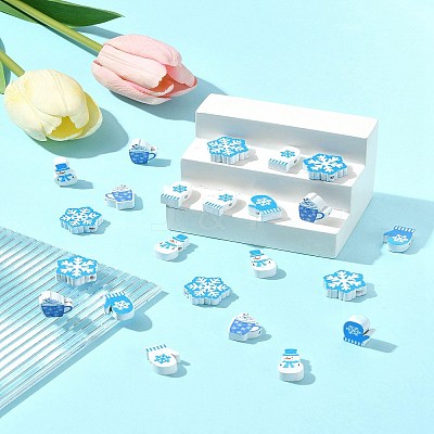 60Pcs 6 Styles Christmas Theme Printed Wood Beads WOOD-FS0001-33-1