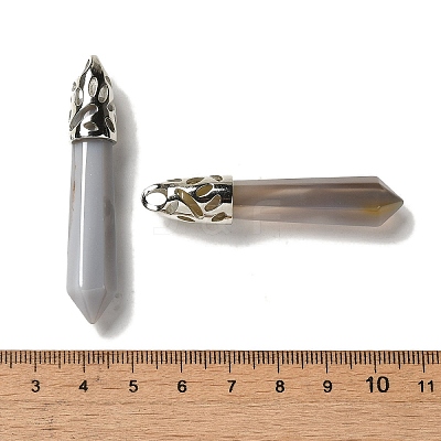 Natural Grey Agate Pointed Big Pendants G-Z055-01P-09-1