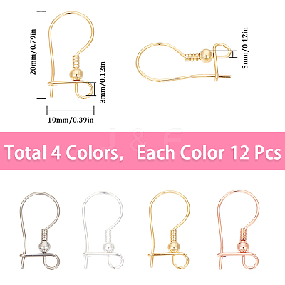 48Pcs 4 Colors 316L Surgical Stainless Steel Hoop Earring Findings STAS-SC0008-51-1