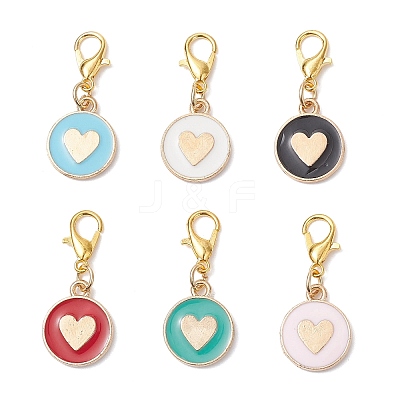 Flat Round with Heart Alloy Enamel Pendant Decorations HJEW-JM04301-S-1
