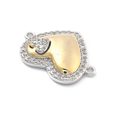 Rack Plating Brass Clear Cubic Zirconia Wing Heart Connector Charms KK-Q017-32G-1