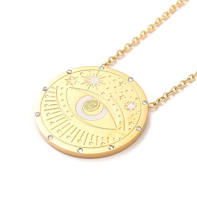 304 Stainless Steel Flat Round Pandant Necklace for Women NJEW-O126-01G-01-1