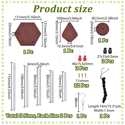 DIY Wood & Aluminium Round Tube Wind Chime Making Kits DIY-PH0023-72B-1