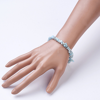 Natural Larimar Beaded Bracelets X-BJEW-JB02681-01-1