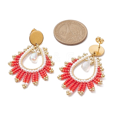 Handmade Glass Seed Beads Teardrop Stud Earrings EJEW-MZ00293-01-1