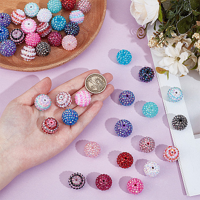 40Pcs 20 Colors Resin Rhinestone Beads RESI-PA0001-25-1
