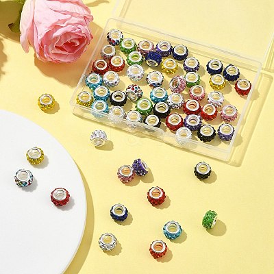 60Pcs 12 Colors Polymer Clay Rhinestone European Beads CPDL-FS0001-02-1