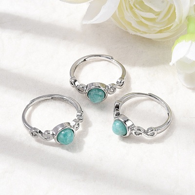 Natural Amazonite Finger Rings RJEW-A084-04P-08-1