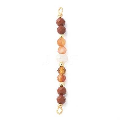 Faceted Round Natural Carnelian & Red Jasper & Potato Natural Cultured Freshwater Pearl Beaded Connector Charms PALLOY-JF03531-01-1