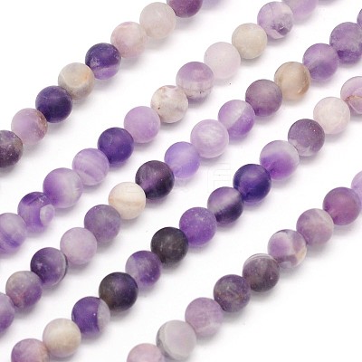 Frosted Round Natural Chevron Amethyst Beads Strands G-N0166-55-6mm-1