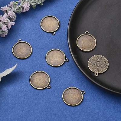 Flat Round Alloy Pendant Cabochon Settings LS-PALLOY-N0088-37AB-NF-1