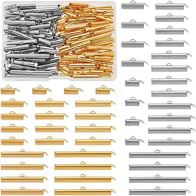 140Pcs 14 Styles Brass Slide On End Clasp Tubes KK-PH0009-90-1