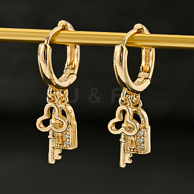 Brass Key with Lock Hoop Earrings SX3628-1