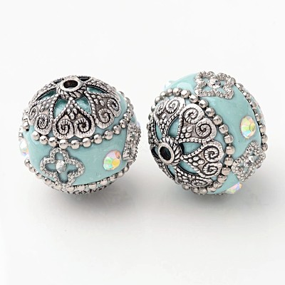 2PCS DIY Findings Round Handmade Grade A Rhinestone Indonesia Beads X-IPDL-S001-03-1