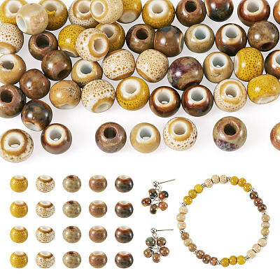 50Pcs 5 Colors Handmade Porcelain Beads PORC-TADJ0001-06B-1