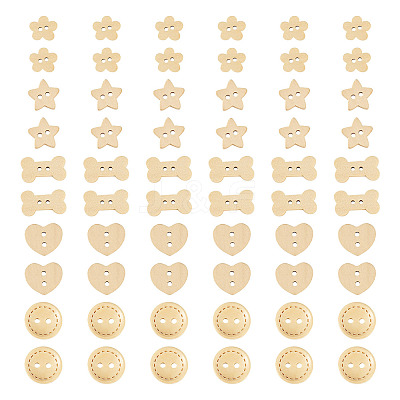 100Pcs 5 Styles Wooden Buttons BUTT-TA0001-46-1