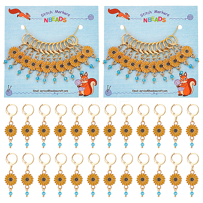 12Pcs Alloy Enamel Sunflower Charms Locking Stitch Markers HJEW-PH01654-1