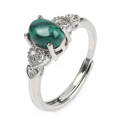 Oval Natural Natural Malachite Adjustable Rings RJEW-Q819-01P-08-1