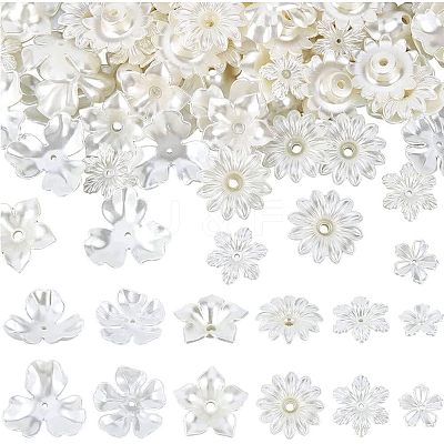 120Pcs 6 Style Flower ABS Plastic Imitation Pearl Bead Caps OACR-NB0001-41-1