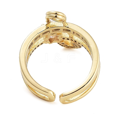 Rack Plating Brass Micro Pave Cubic Zirconia Paper Clip Open Cuff Rings for Women RJEW-C080-02G-1