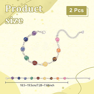 2Pcs Round Natural Mixed Gemstone Beads Bracelets for Women BJEW-UN00018-1