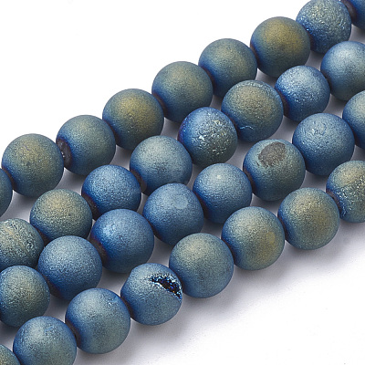 Electroplate Natural Druzy Geode Weathered Agate Beads Strands G-S284-6mm-03-1