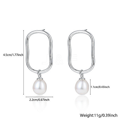 Anti-Tarnish Rhodium Plated 925 Sterling Silver Oval Dangle Stud Earrings KR9373-1-1