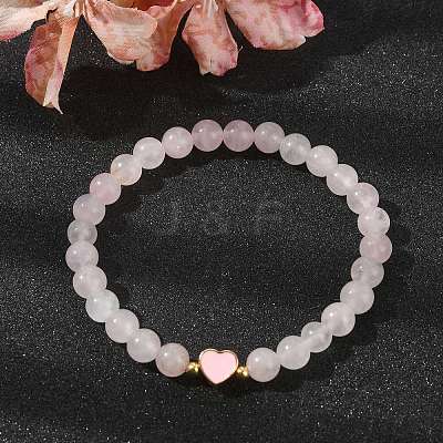 Natural Rose Quartz Round Beaded Stretch Bracelets BJEW-JB09881-06-1