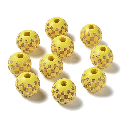 Wood Laser Engraved Tartan Beads WOOD-I011-01B-04-1