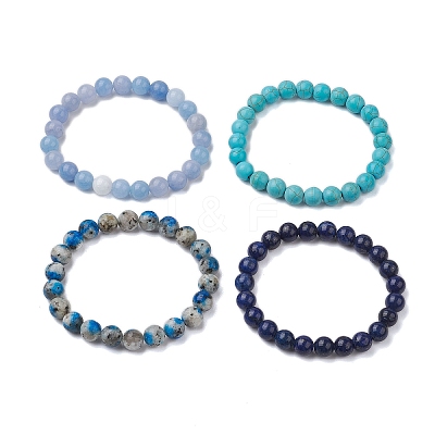4Pcs Constellation 8mm Round Natural Lapis Lazuli & Dyed White Jade BJEW-JB10641-1