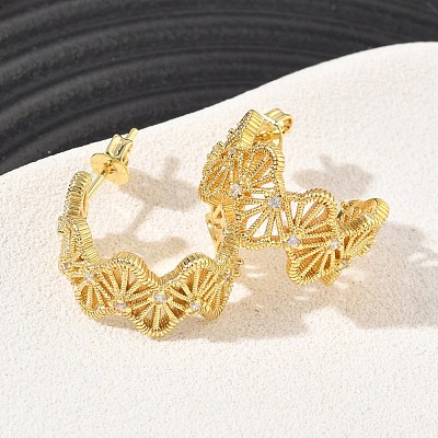 Brass Micro Pave Cubic Zirconia Stud Earrings for Women KK-CBA760A-02G-1