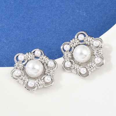 Flower Brass ABS Imitation Pearl Stud Earrings EJEW-M082-09P-1