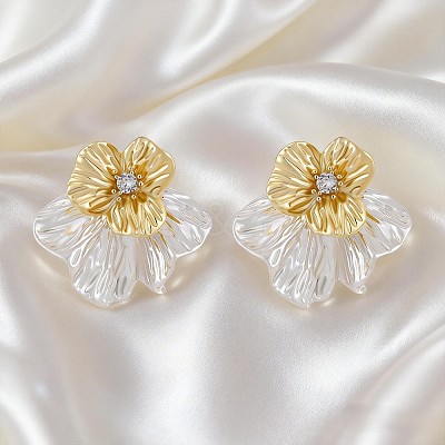 Alloy Micro Pave Cubic Zirconia Flower Stud Earrings for Women WG3B3D7-01-1