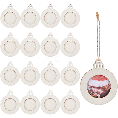 Flat Round Christmas Unfinished Wooden Mini Hanging Photo Frame for Children HJEW-WH0036-122-1