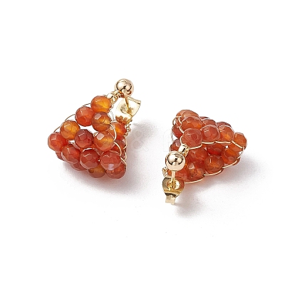Round Brass Natural Agate Hoop Earrings EJEW-TA00620-01-1